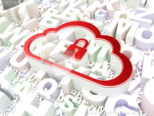 Image of Cloud computing concept: Cloud With Padlock on alphabet background