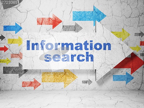 Image of Data concept: arrow with Information Search on grunge wall background