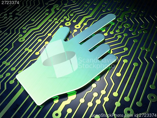 Image of Social network concept: Mouse Cursor on circuit board background