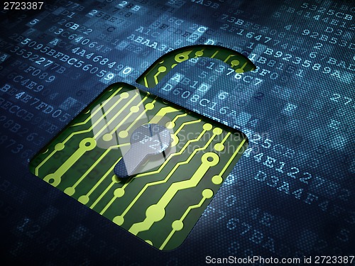 Image of Information concept: Opened Padlock on digital screen background