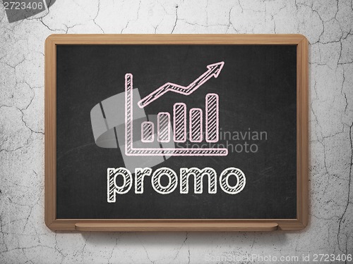 Image of Marketing concept: Growth Graph and Promo on chalkboard background