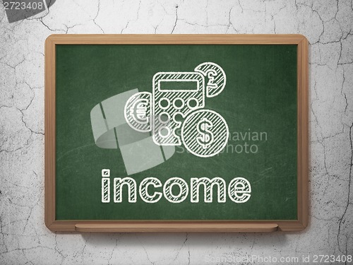 Image of Business concept: Calculator and Income on chalkboard background