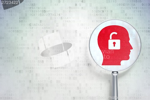 Image of Business concept:  Head With Padlock with optical glass on digital background