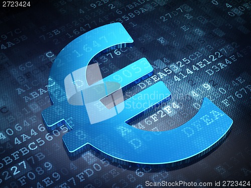 Image of Currency concept: Blue Euro on digital background