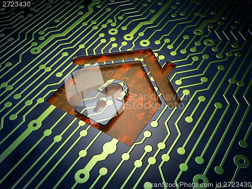 Image of Finance concept: Home on circuit board background
