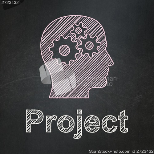 Image of Business concept: Head With Gears and Project on chalkboard background