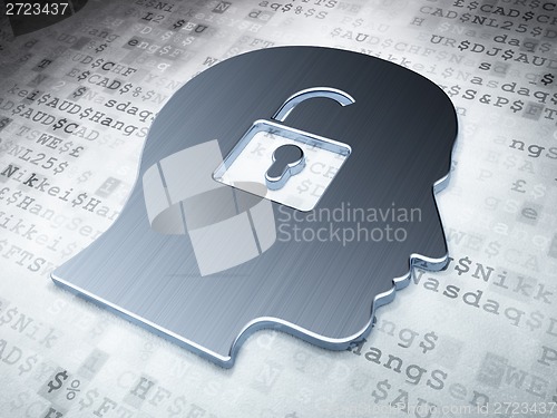 Image of Finance concept: Silver Head With Padlock on digital background