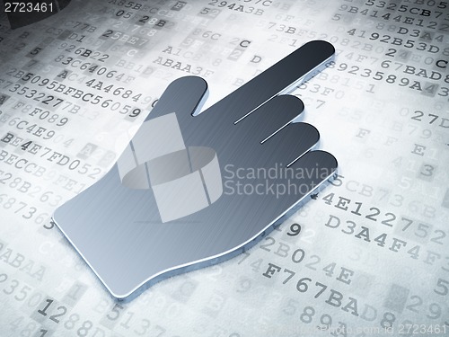 Image of concept: Silver Mouse Cursor on digital background