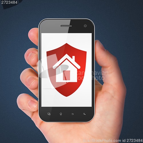 Image of Safety concept: Shield on smartphone