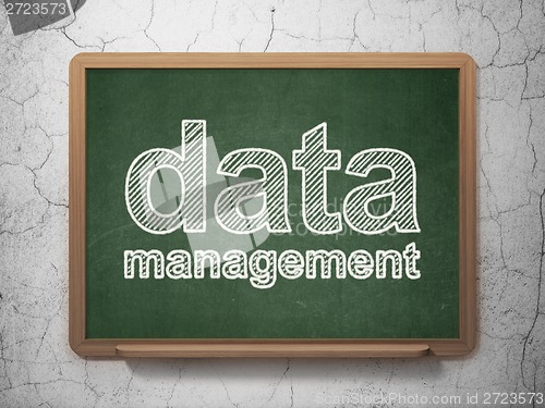 Image of Data concept: Data Management on chalkboard background
