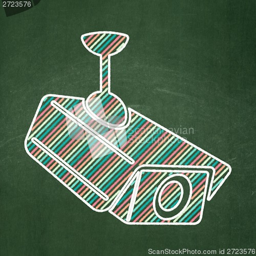 Image of Security concept: Cctv Camera on chalkboard background