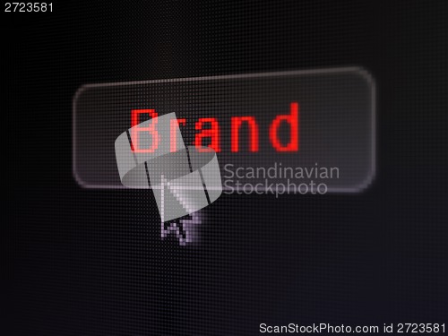 Image of Advertising concept: Brand on digital button background