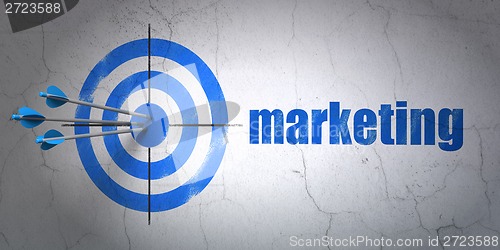 Image of Advertising concept: target and Marketing on wall background