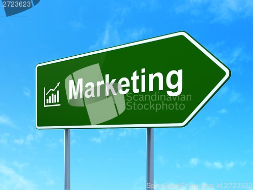 Image of Marketing concept: Marketing and Growth Graph on road sign background