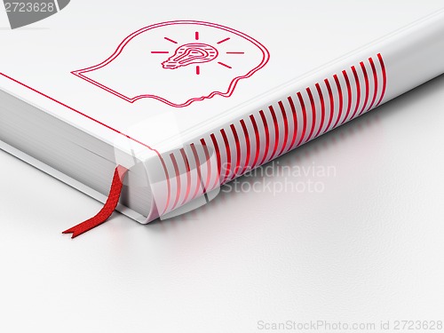 Image of Marketing concept: closed book, Head With Lightbulb on white background