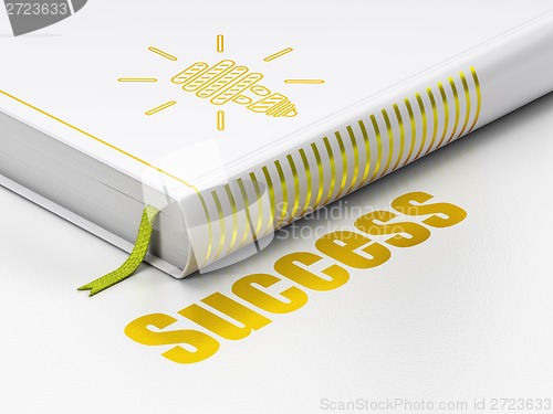 Image of Finance concept: book Energy Saving Lamp, Success on white background