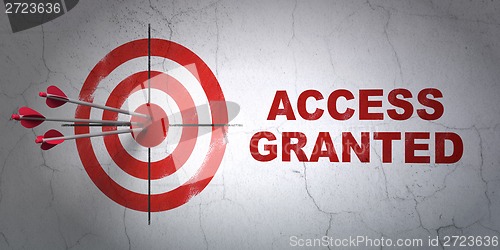 Image of Security concept: target and Access Granted on wall background