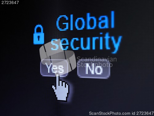 Image of Privacy concept: Closed Padlock icon and Global Security on digital computer screen