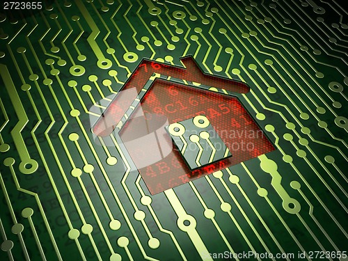 Image of Finance concept: Home on circuit board background