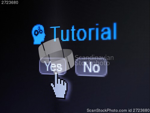 Image of Education concept: Head With Gears icon and Tutorial on digital