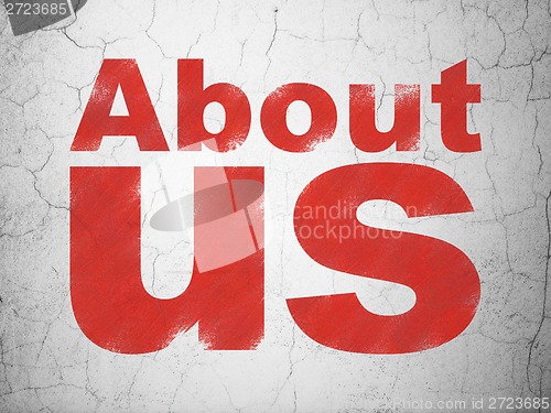 Image of Advertising concept: About Us on wall background