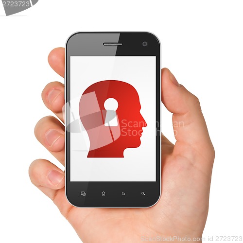 Image of Data concept: Head With Keyhole on smartphone