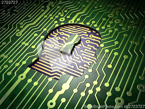 Image of Education concept: Head With Keyhole on circuit board background
