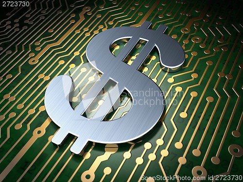 Image of Currency concept: Dollar on circuit board background