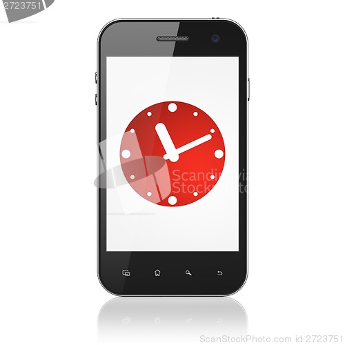 Image of Timeline concept: Clock on smartphone