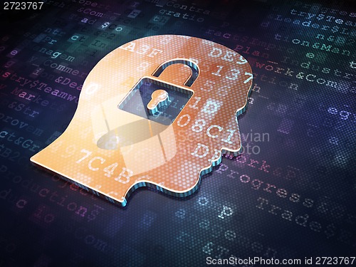 Image of Business concept: Golden Head With Padlock on digital background