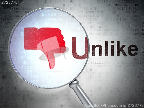 Image of Social network concept: Thumb Down and Unlike with optical glass