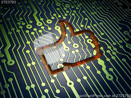 Image of Social network concept: Thumb Up on circuit board background