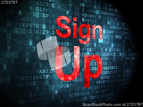 Image of SEO web design concept: Sign Up on digital background