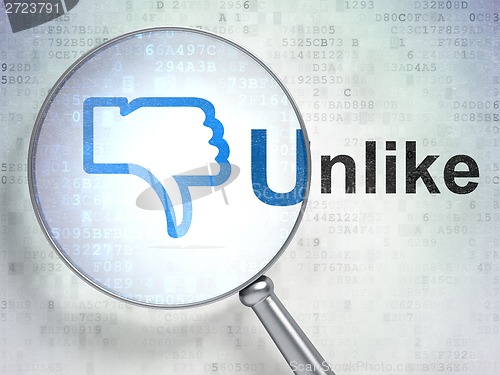 Image of Social media concept: Thumb Down and Unlike with optical glass
