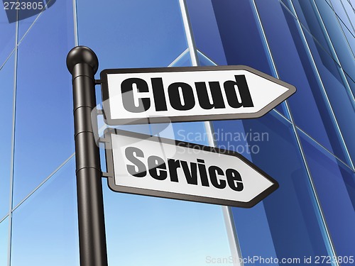 Image of Networking concept: sign Cloud Service on Building background