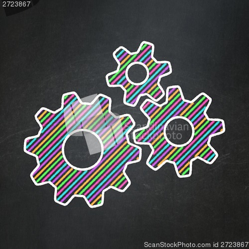 Image of Information concept: Gears on chalkboard background