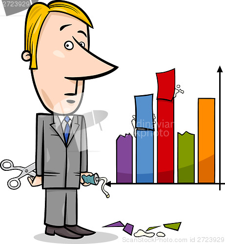 Image of businessman and graph data cartoon