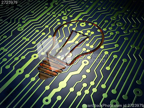 Image of Finance concept: Light Bulb on circuit board background