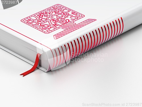 Image of Education concept: closed book, Computer Pc on white background