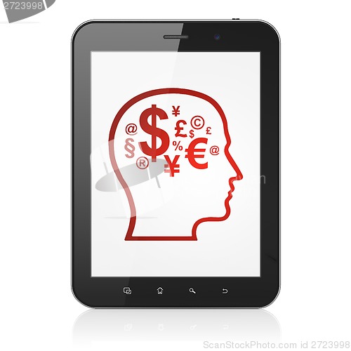 Image of Education concept: Head With Finance Symbol on tablet pc computer