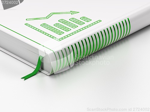 Image of Advertising concept: closed book, Decline Graph on white background