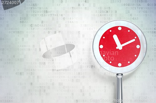Image of Time concept:  Clock with optical glass on digital background