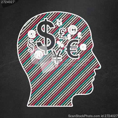 Image of Head With Finance Symbol on chalkboard background