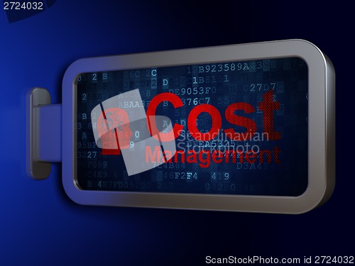 Image of Cost Management and Head With Finance Symbol on billboard background