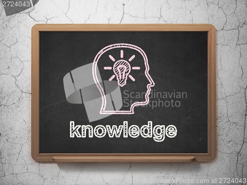 Image of Education concept: Head With Lightbulb and Knowledge on chalkboard background