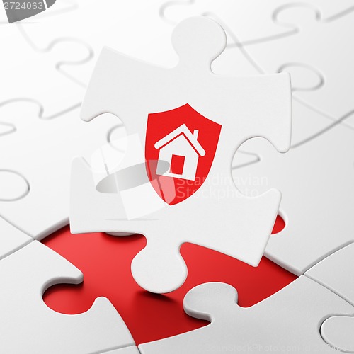 Image of Business concept: Shield on puzzle background