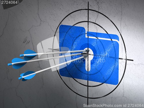 Image of Business concept: arrows in Folder With Keyhole target on wall