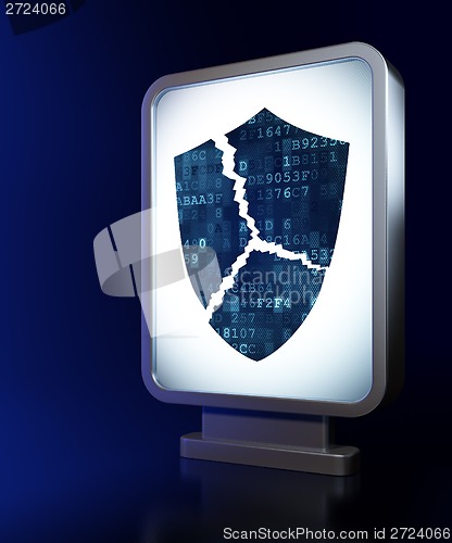 Image of Security concept: Broken Shield on billboard background