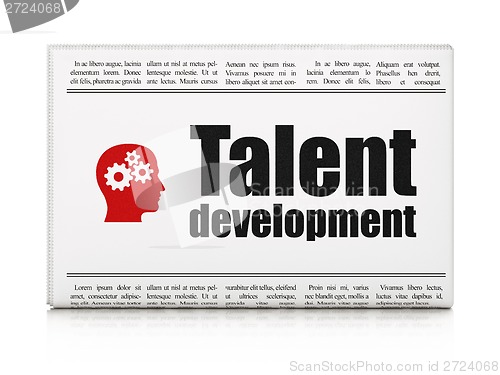 Image of Education concept: newspaper with Talent Development and Head