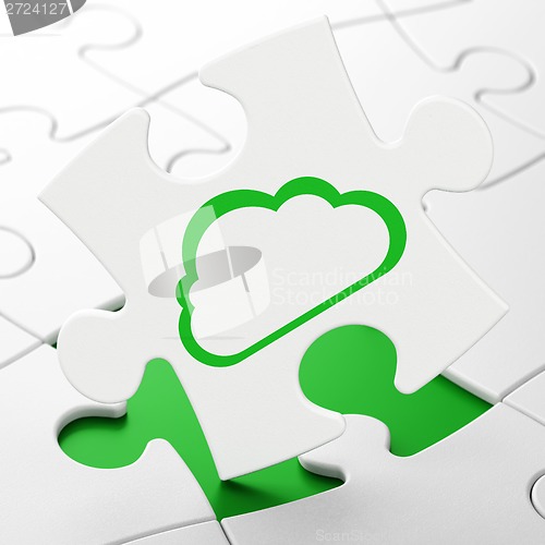 Image of Networking concept: Cloud on puzzle background